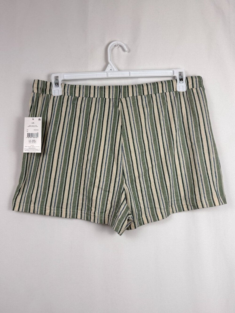 š„4 for $20š„ George Women Shorts L Large Green Cream Striped Cotton Drawstring - Picture 2 of 3